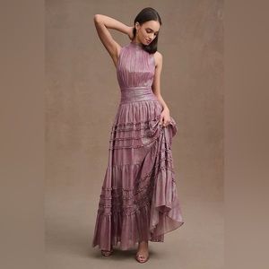 BHLDN Juniper gown in deep purple with iridescent green sparkle